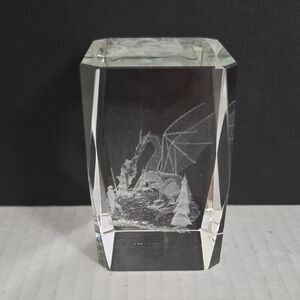 Etched Crystal Dragon Paperweight